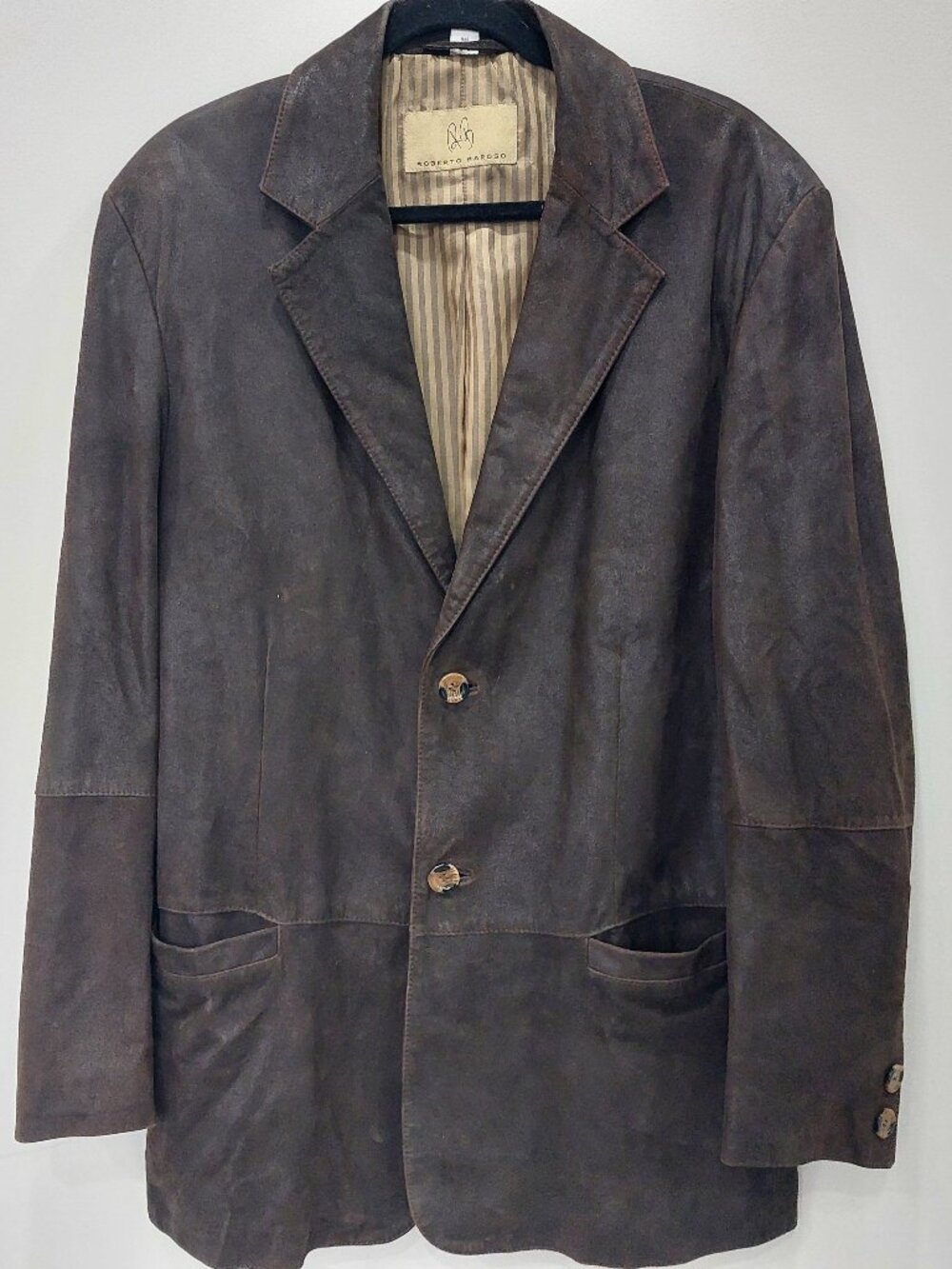 Roberto Baroso Vintage Men's 44R Suede Leather Jacket distressed Brown
